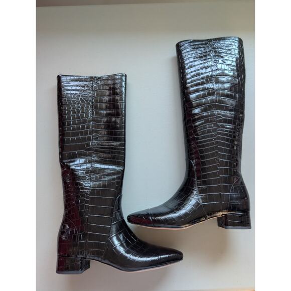 NIB Veronica Beard Cecile Croc-Embossed Tall Boot Wide-Calf Sz US 7M Black - Picture 7 of 13